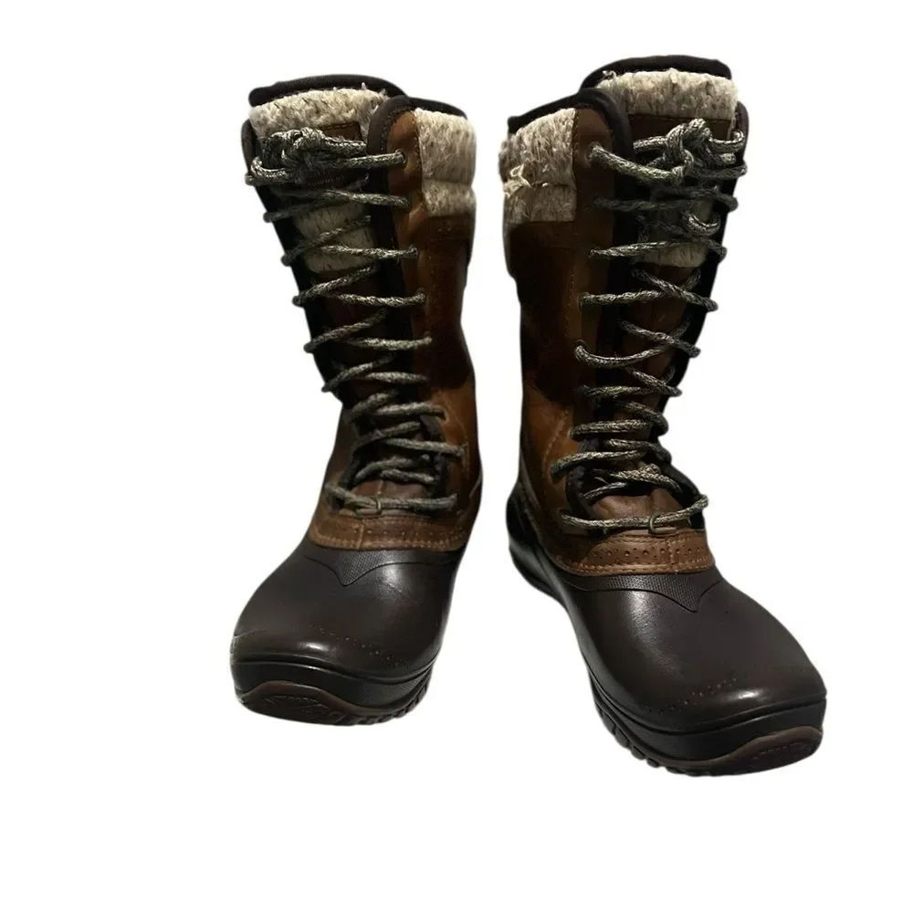 The North Face Shellista II Mid Calf Waterproof Snow Boots 9 Brown Cable Knit